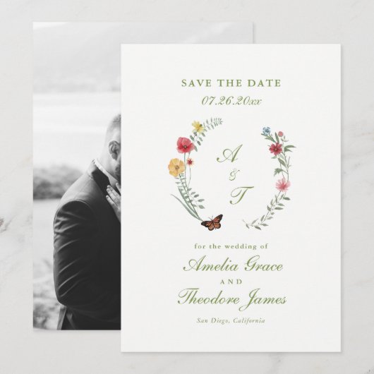 Wildflower Wedding Save the Date Card Einladung (Vorne/Hinten)