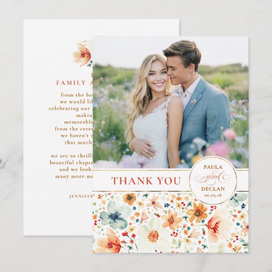 Wildflower Wedding Two Sided Thank You Photo Dankeskarte (Vorne/Hinten)