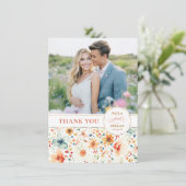 Wildflower Wedding Two Sided Thank You Photo Dankeskarte (Stehend Vorderseite)