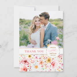 Wildflower Wedding Two Sided Thank You Photo Dankeskarte