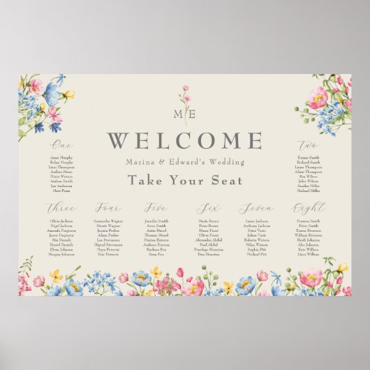 Wildflower Wedding Welcome Seating Chart Poster (Vorne)