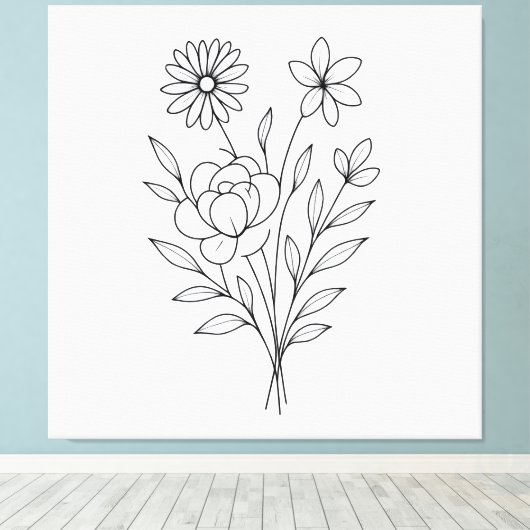 Wildflower Whisper” Minimalist Botanical Print Leinwanddruck (Insitu (Holzboden))