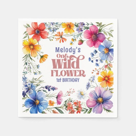 Wildflower Wild One 1st birthday Napkins Serviette (Vorderseite)