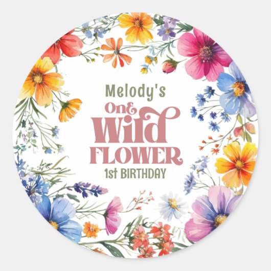 Wildflower Wild One 1st birthday Runder Aufkleber (Vorderseite)