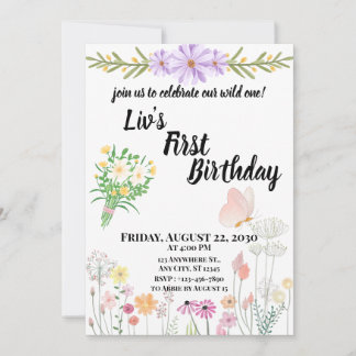 Wildflower Wild One Erster Geburtstag Einladung