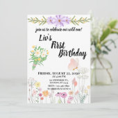Wildflower Wild One Erster Geburtstag Einladung (Stehend Vorderseite)