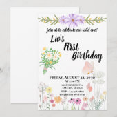 Wildflower Wild One Erster Geburtstag Einladung (Vorne/Hinten)