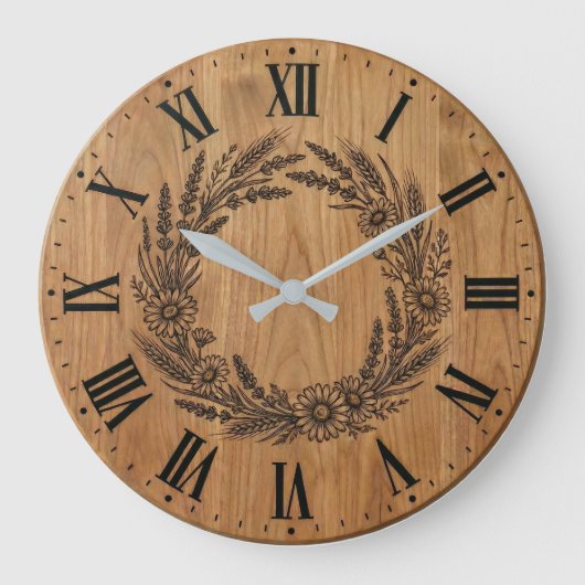 Wildflower Wreath wall clock |  Farmhouse Decor  Große Wanduhr (Vorderseite)