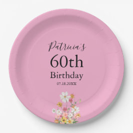 Wildflowers 60th Birthday Pink Party Pappteller