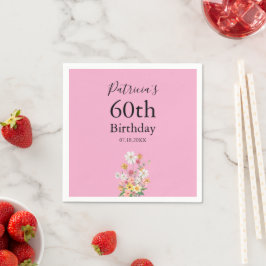 Wildflowers 60th Birthday Pink Party Serviette