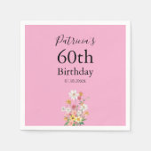 Wildflowers 60th Birthday Pink Party Serviette (Vorderseite)