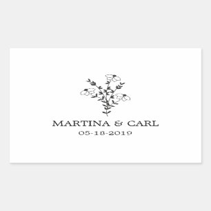 Wildflowers and Branches Wedding Monogram in Black Rechteckiger Aufkleber