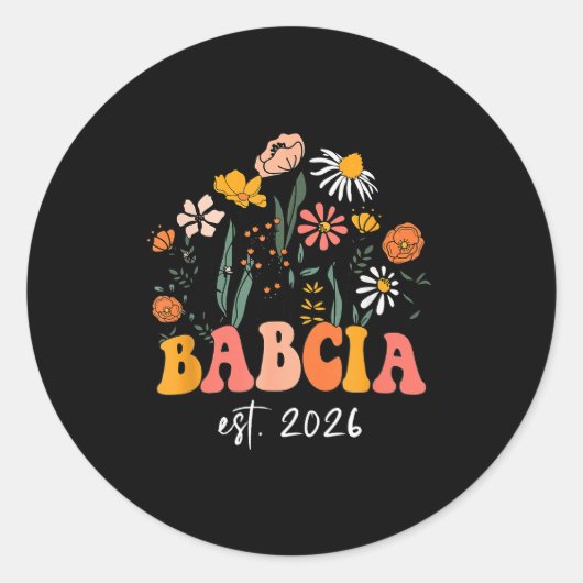 Wildflowers Babcia Est 2026 New Baby Reveal Ideas Runder Aufkleber (Vorderseite)