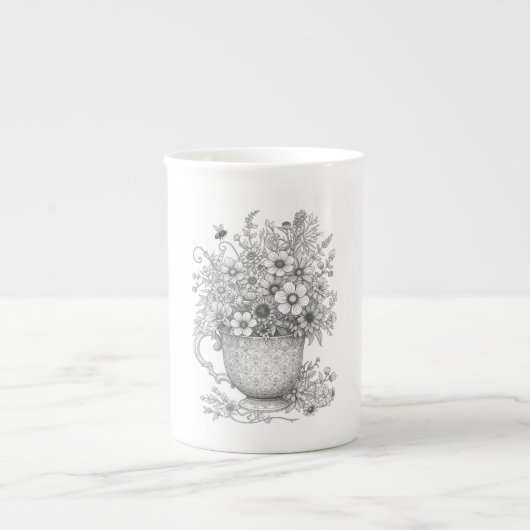 Wildflowers & Bee Vintage Teacup Mug Porzellantasse (Vorderseite)