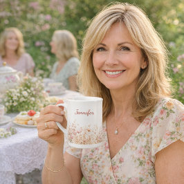 Wildflowers beige pink name porzellantasse