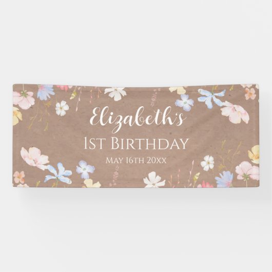 WILDFLOWERS Birthday party Backdrop banner carft (Horizontal)