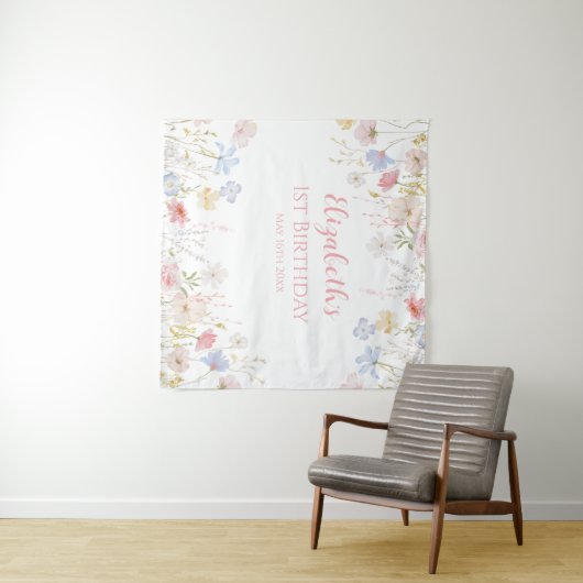 WILDFLOWERS Birthday party Backdrop banner Wandteppich (Beispiel (Horizontal))