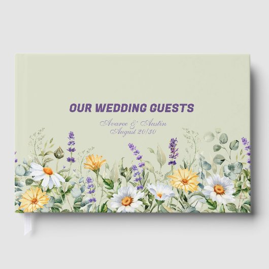 Wildflowers Border Yellow White Purple Wedding Gästebuch (Vorderseite)