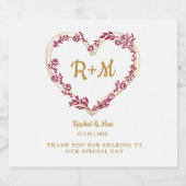 Wildflowers & Branches Heart in Faux Gold & Red Schaumweinetikett (Einzelnes Label)