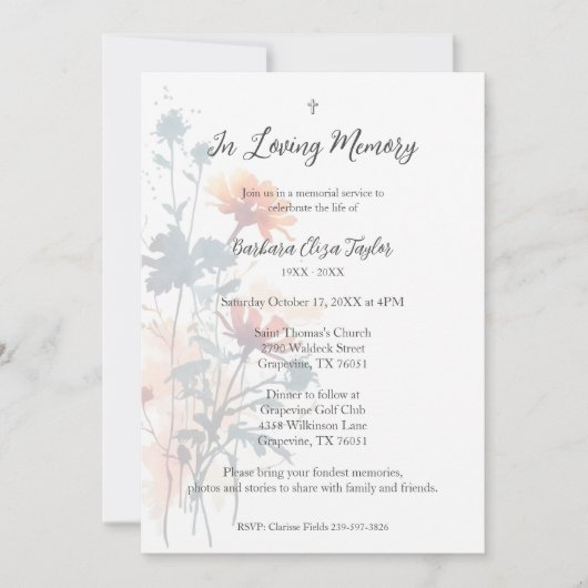 Wildflowers Bunch Minimal In Loving Memory Photo Einladung (Vorderseite)