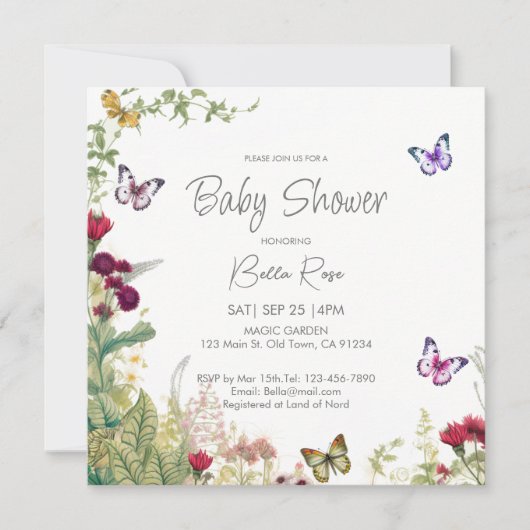 Wildflowers Butterflies Baby Shower Invitation Einladung (Vorderseite)
