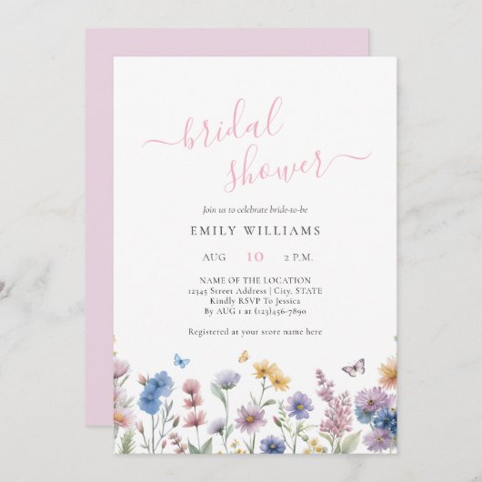 Wildflowers Butterflies Garden Bridal Shower Einladung (Vorne/Hinten)
