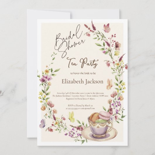 Wildflowers Butterflies Tea Party Bridal Luncheon Einladung (Vorderseite)