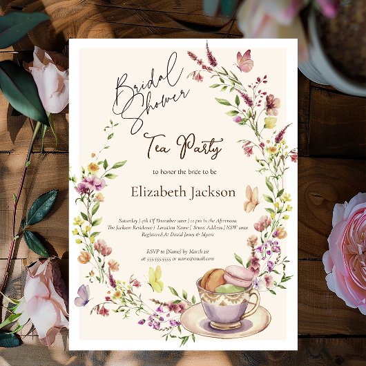Wildflowers Butterflies Tea Party Bridal Luncheon Einladung