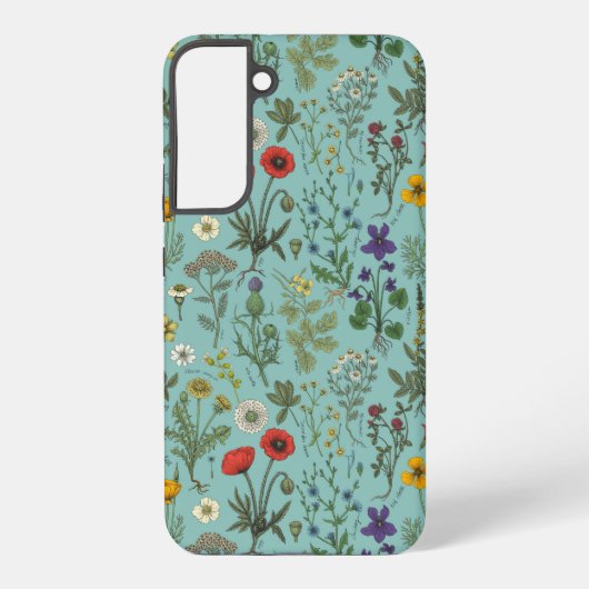 Wildflowers collage on blue samsung galaxy hülle (Rückseite)