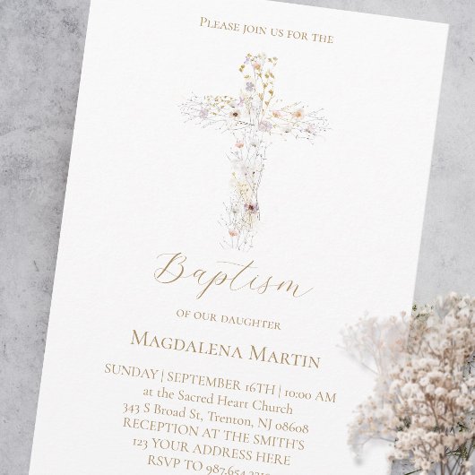 wildflowers cross | Baptism Invitation Einladung
