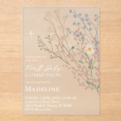  wildflowers design First Holy Communion Acryleinladungen (Vorderseite)