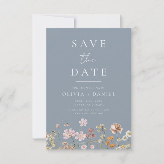 Wildflowers Dusty Blue Boho Save the Date (Vorderseite)