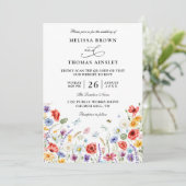Wildflowers Elegant Modern Budget QR Code Wedding Einladung (Stehend Vorderseite)