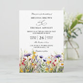 Wildflowers Elegant Modern Budget QR Code Wedding Einladung (Stehend Vorderseite)