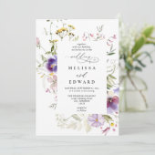 Wildflowers Elegant Modern Budget QR Code Wedding Einladung (Stehend Vorderseite)