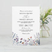 Wildflowers Elegant Modern Budget QR Code Wedding Einladung (Stehend Vorderseite)