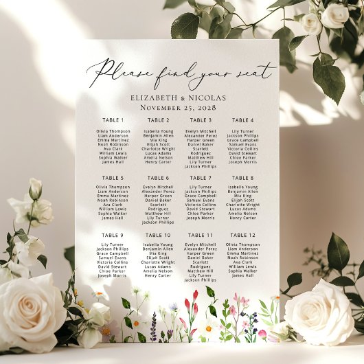 Wildflowers Elegant Wedding Seating Chart Poster
