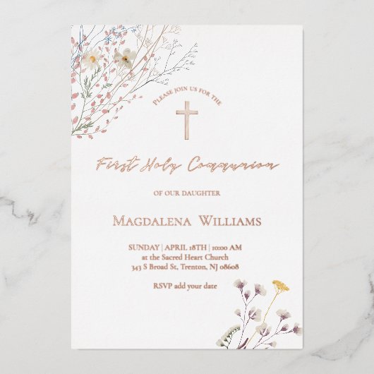 wildflowers | First Communion Invitation Folieneinladung (Vorderseite)