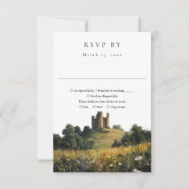 Wildflowers Floral Castle Watercolor Wedding RSVP Karte