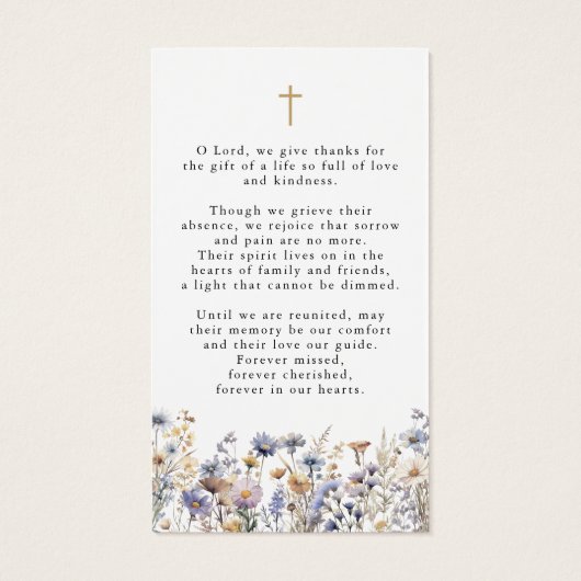 Wildflowers Forever Hearts Cross Photo Prayer Card (Rückseite)