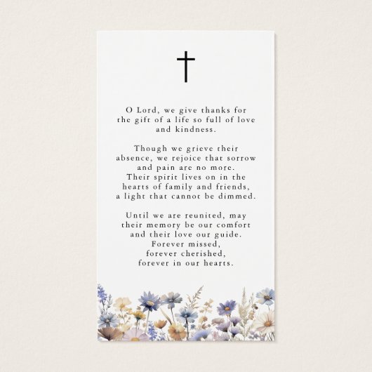 Wildflowers Forever In Our Hearts Prayer Card (Rückseite)
