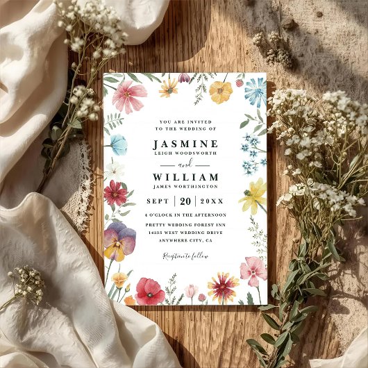 Wildflowers Fresh Meadow Rustic QR Code Wedding Einladung