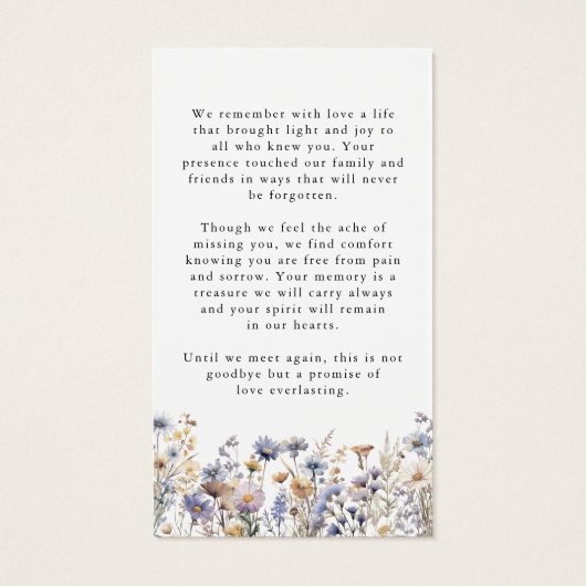 Wildflowers Funeral Celebration of Life Photo Card (Rückseite)