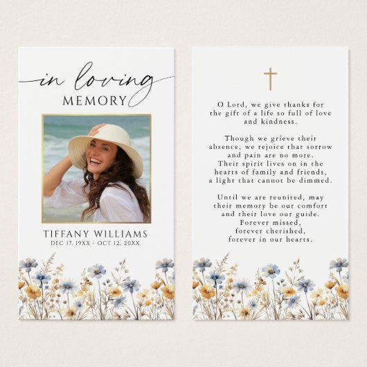 Wildflowers Funeral Memorial Photo Prayer Card (Vorne & Hinten)