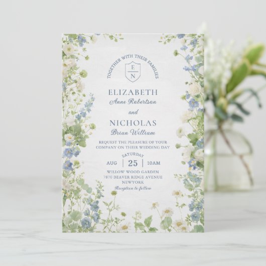 Wildflowers Garden QR Code Wedding Invitation Einladung (Stehend Vorderseite)