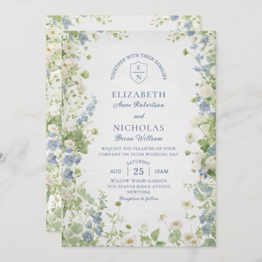Wildflowers Garden QR Code Wedding Invitation Einladung (Vorne/Hinten)