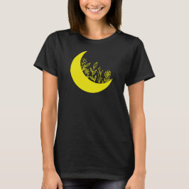 Wildflowers Growing from Moon Illustration  T-Shirt
