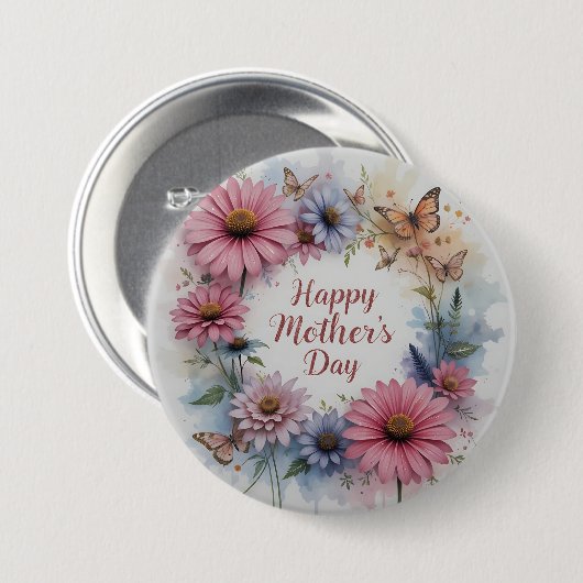 Wildflowers Happy Mother's Day Button (Vorne & Hinten)