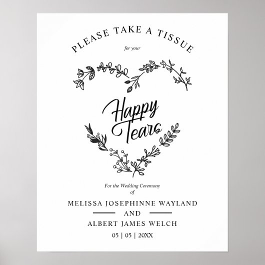Wildflowers Heart Happy Tears Wedding Quote Poster (Vorne)