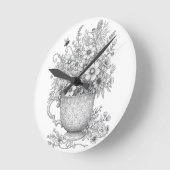 Wildflowers & Honey Bee Ink Art Wall Clock Runde Wanduhr (Winkel)